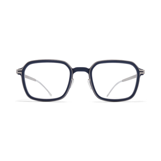 Navy blue eyeglasses on a white background